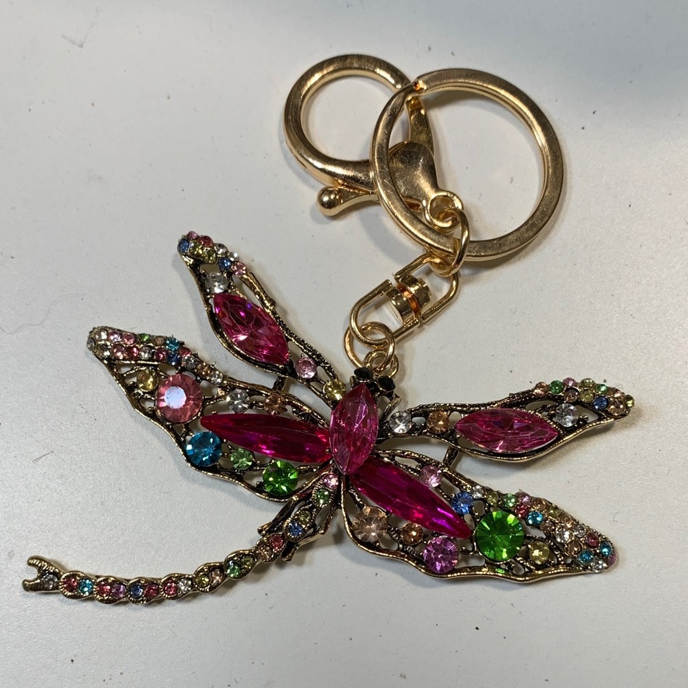 Elegant Gold and Multicolor Dragonfly Keychain